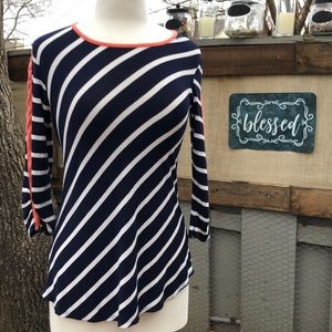 3/$15 Ava James Blue white striped 3/4 sleeve tee